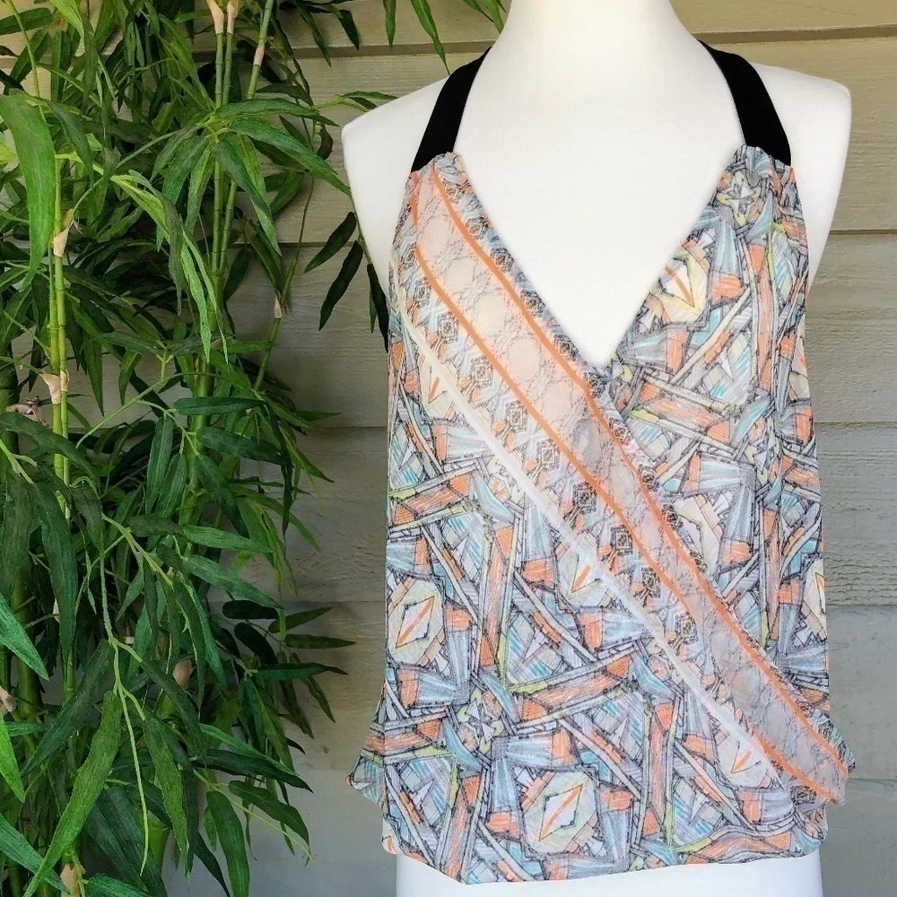 🎉ASTR Neon Geometric Racerback Tank Black Straps - Picture 1 of 9